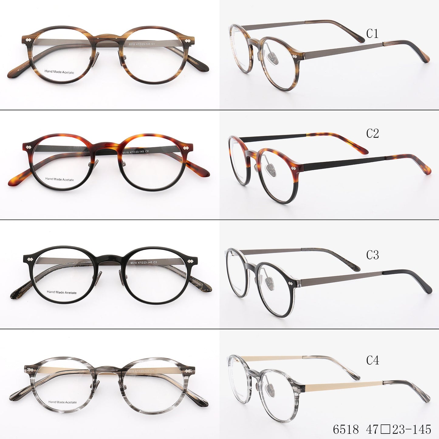 Durham | Composite Acetate & Metal Eyeglasses | Round Full Rim Frame w/ Patterned Design