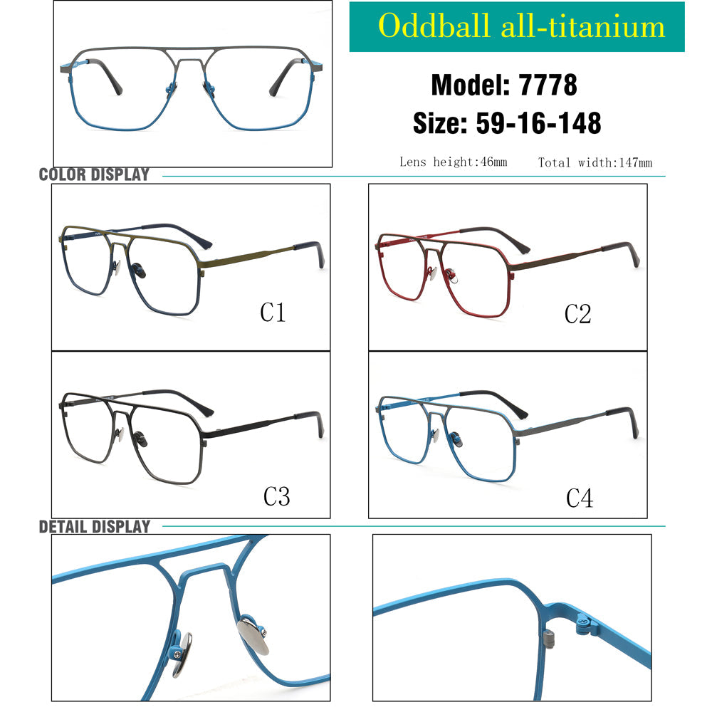 Mike | 80s Oversize Pilot Titanium Eyeglasses Frames for Men | Vintage Double Bridge Square Eyewear Two Tone