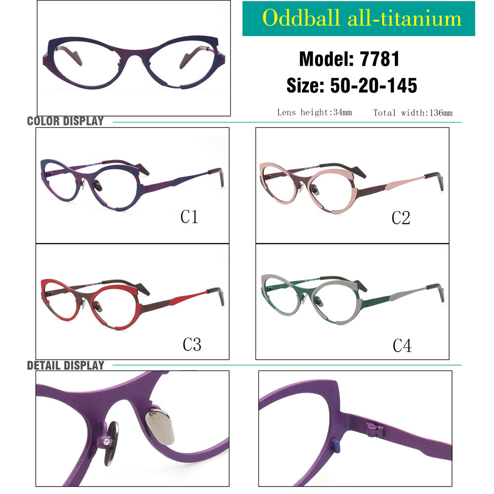 Tracy | Sleek Pure Titanium Cat Eye Glasses For Women | Two Tone Trendy Purple Red Eyeglasses