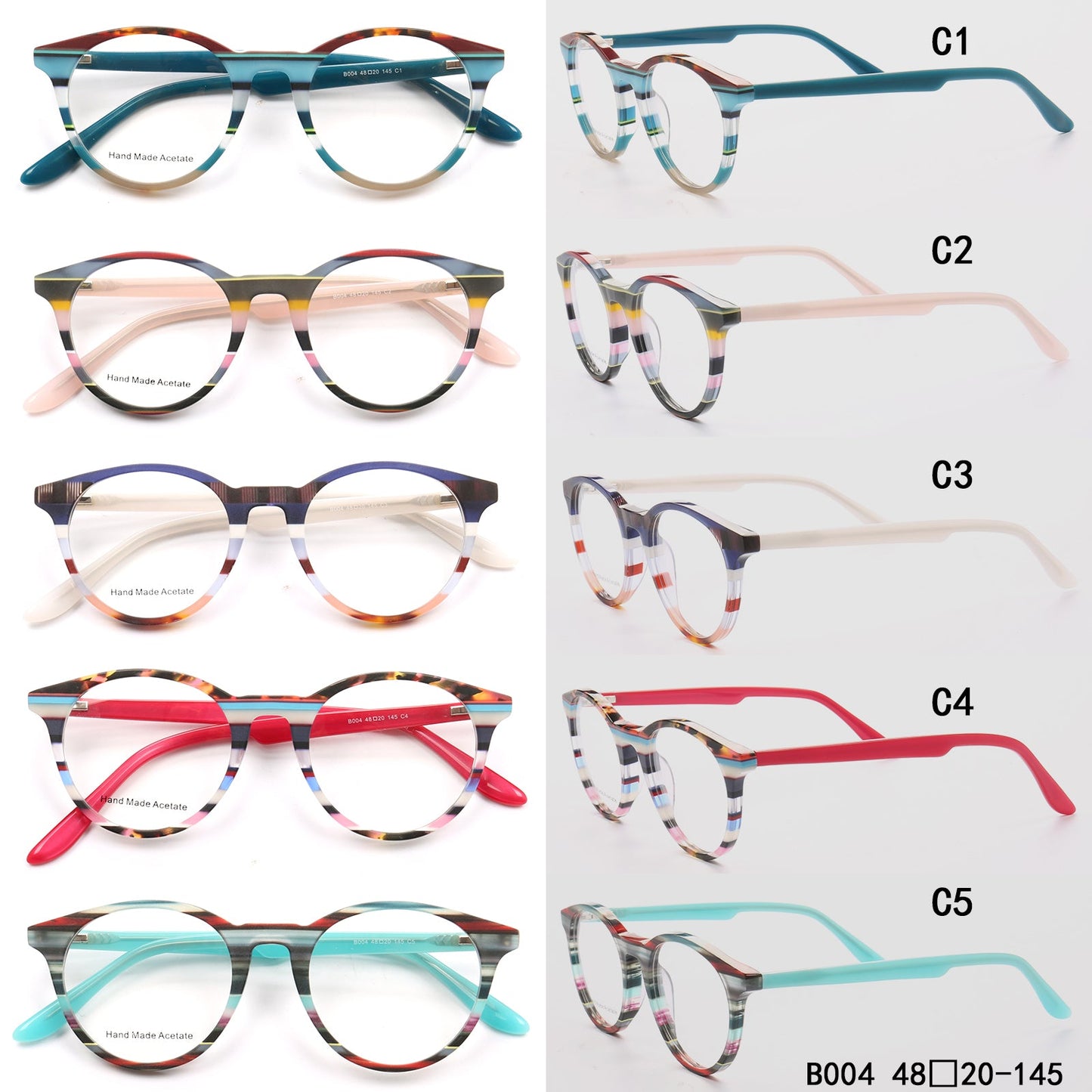Bailey | Mens Round Fashionable Striped Eyeglass Frames | Trendy Eyewear Frames for Women Red Pink