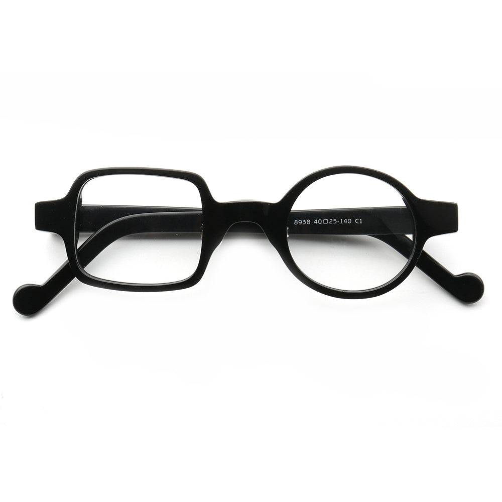 Distinct | Retro Mismatch Eyeglasses For Men & Women | Funky Round Square Frame w/ Tortoise Shell Finish