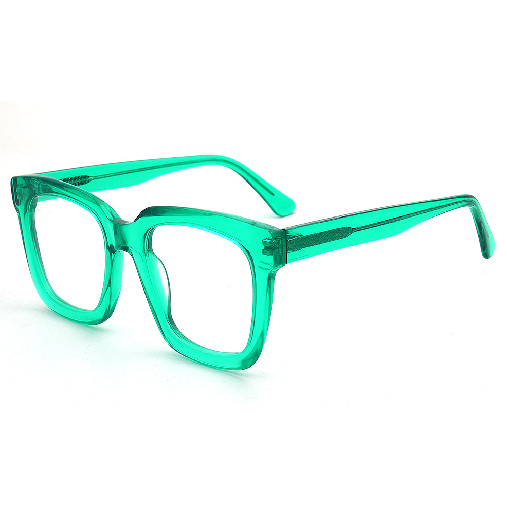 Jackie | Trendy Bulky Womens Square Optical Eyeglasses | Unisex Oversized Glasses Frame Transparent Green