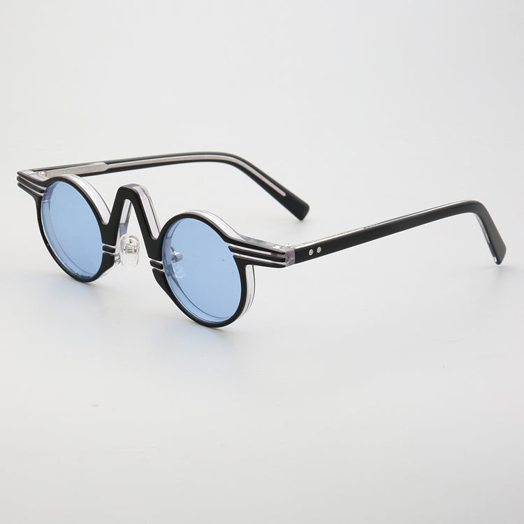 Central | Round Polarized Sunglasses w/ Tortoise Shell Pattern | Retro Raised Bridge Frame Design