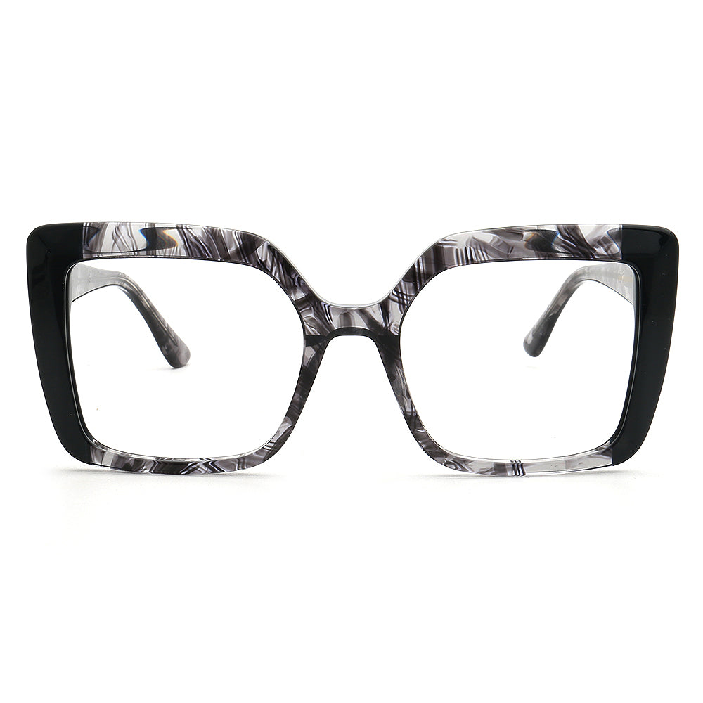 Sophia | Modern Women Oversize Square Eyeglasses Frames | Two Tone Stylish Green Tortoise Spectacles for Women