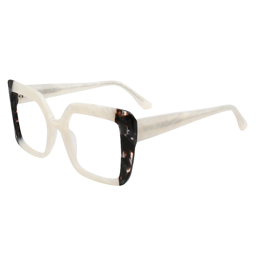 Sophia | Modern Women Oversize Square Eyeglasses Frames | Two Tone Stylish Green Tortoise Spectacles for Women