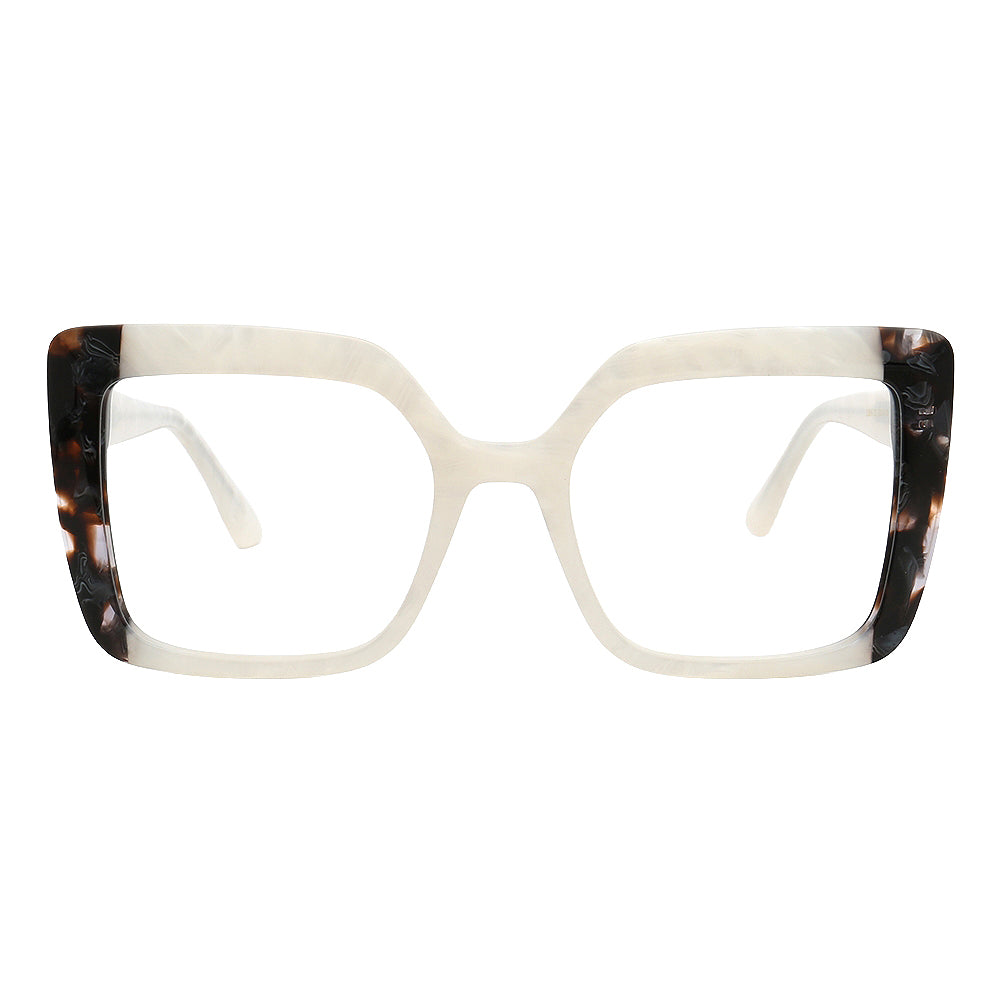 Sophia | Modern Women Oversize Square Eyeglasses Frames | Two Tone Stylish Green Tortoise Spectacles for Women