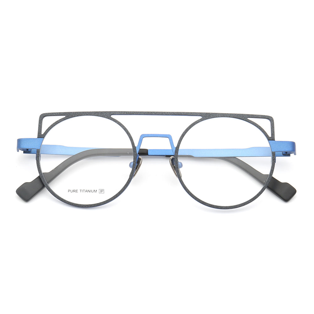 Devon | Retro Double Bridge Eyeglasses | Round Flat Top Pure Titanium Glasses