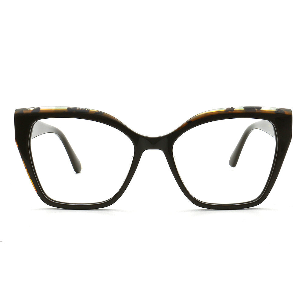 Olivia | Modern Women Cat Eye Oversized Optical Eyeglasses | Retro Olive Glasses Frame for Female
