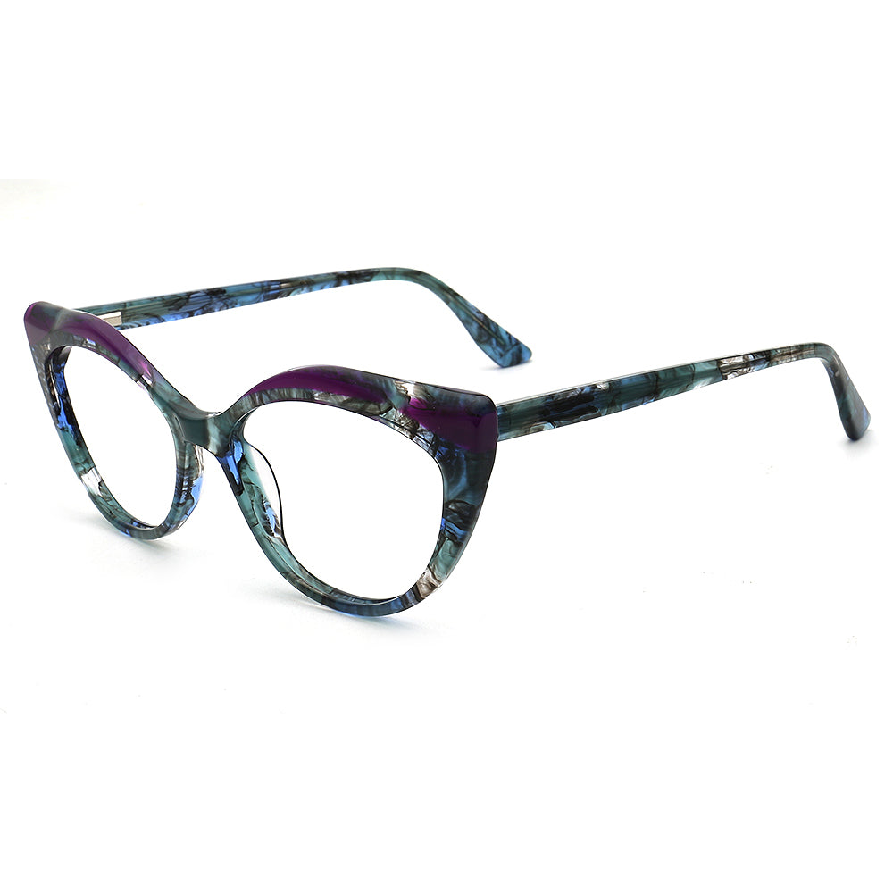 Alina | Funky Womens Cat Eye Tortoise Purple Glasses Frames | Modern Retro Female Optical Eyeglasses Green