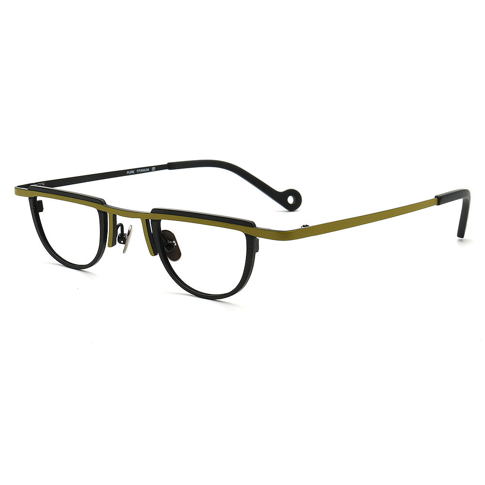 Sammy | Geometric Vintage Men Titanium Eyeglasses Two Tone | Stylish Women Small Retro Glasses Frames