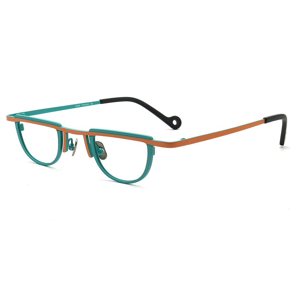 Sammy | Geometric Vintage Men Titanium Eyeglasses Two Tone | Stylish Women Small Retro Glasses Frames