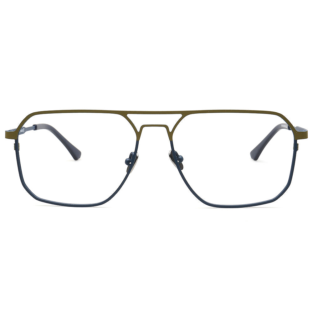 Mike | 80s Oversize Pilot Titanium Eyeglasses Frames for Men | Vintage Double Bridge Square Eyewear Two Tone