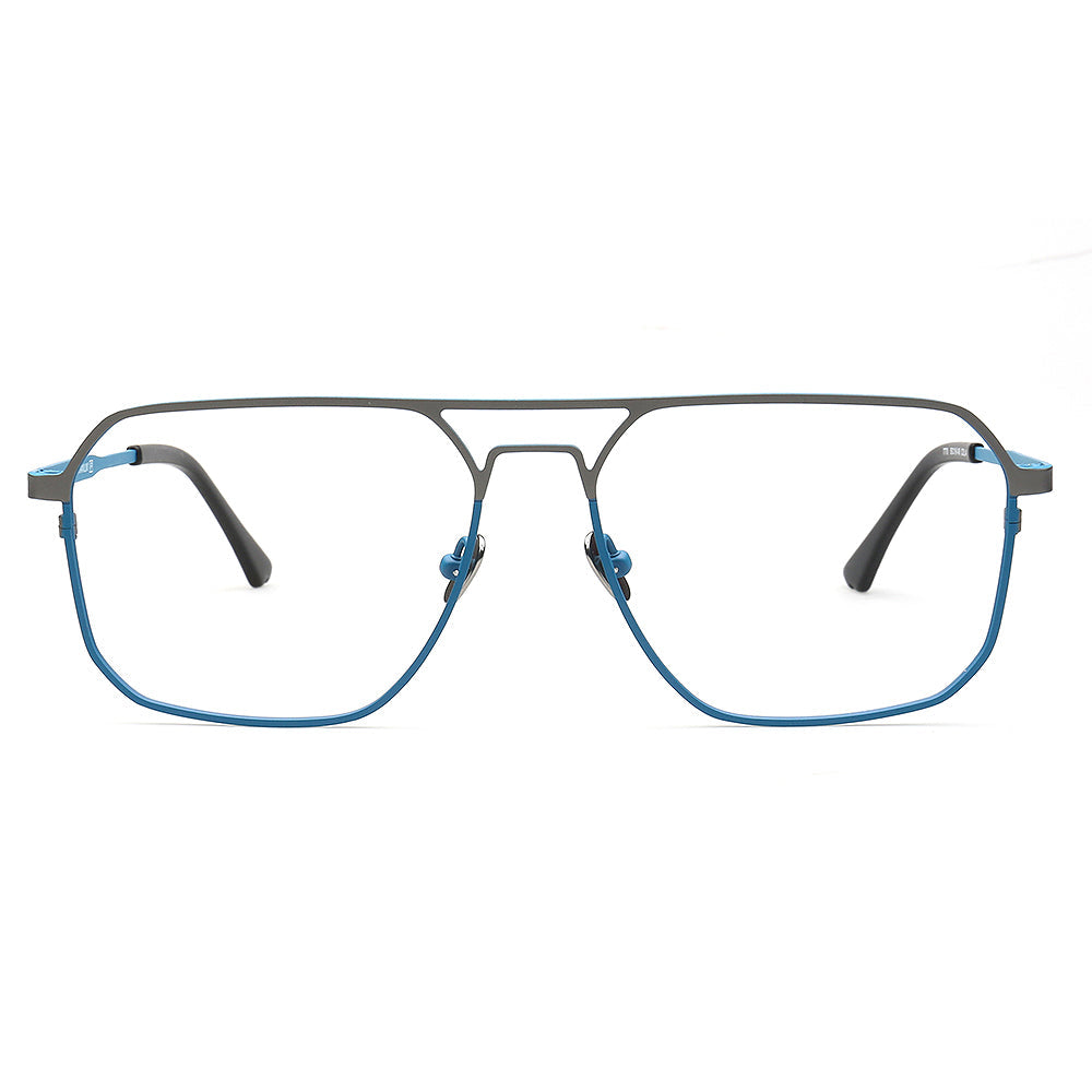 Mike | 80s Oversize Pilot Titanium Eyeglasses Frames for Men | Vintage Double Bridge Square Eyewear Two Tone