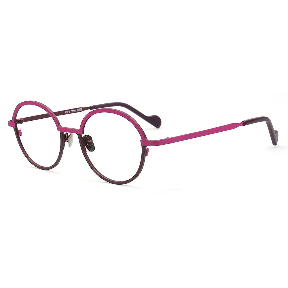 Rowan | Stylish Round Red Women Titanium Eyeglasses | Retro Two Tone Green Men Glasses Frames