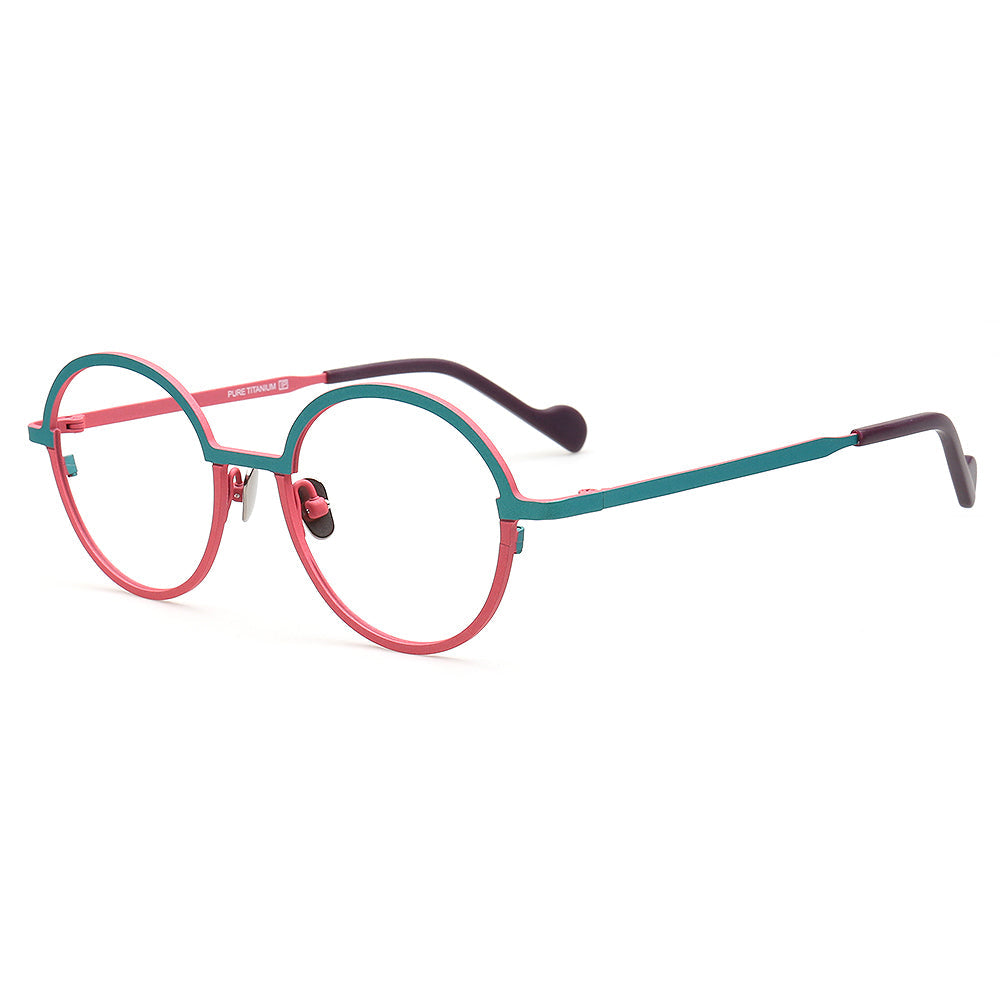 Rowan | Stylish Round Red Women Titanium Eyeglasses | Retro Two Tone Green Men Glasses Frames