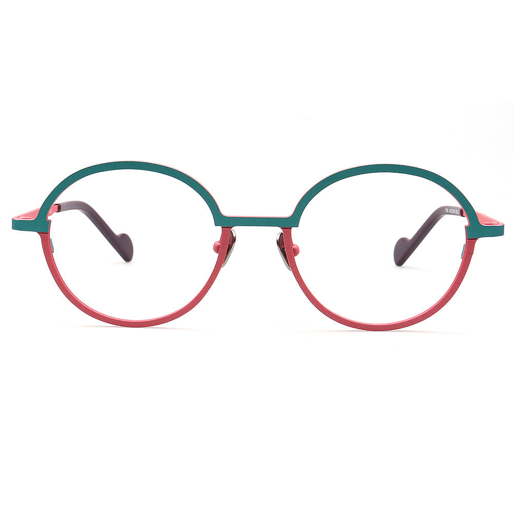 Rowan | Stylish Round Red Women Titanium Eyeglasses | Retro Two Tone Green Men Glasses Frames