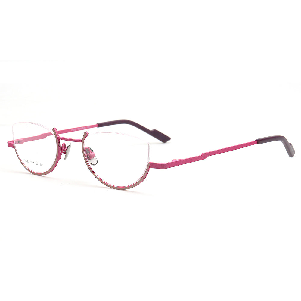 Brea | Trendy Half Rim Womens Titanium Eyewear | Geometric Semi Rimless Cat Eye Glasses Frames
