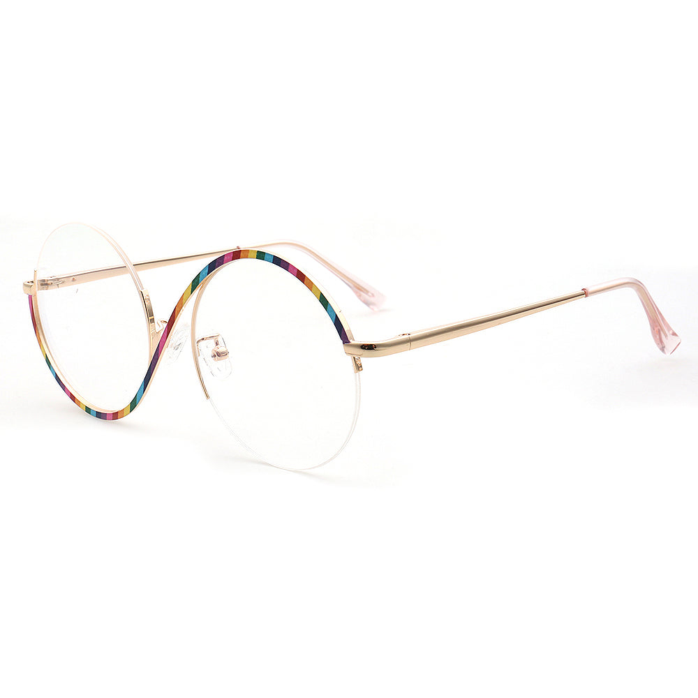 Carine | Stylish Women Oversize Metal Eyewear Rainbow | Fashionable Half Rim Round Glasses Frames Semi Rimless