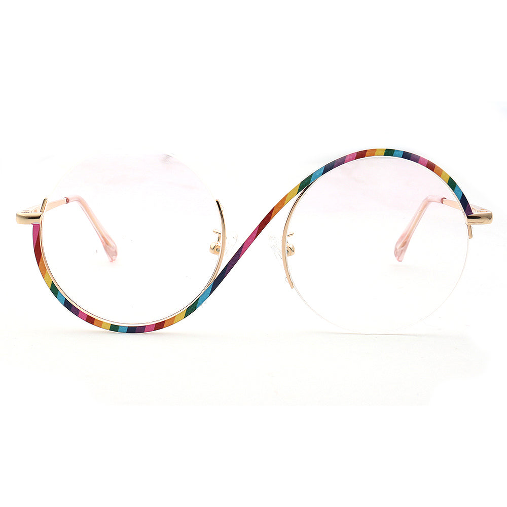 Carine | Stylish Women Oversize Metal Eyewear Rainbow | Fashionable Half Rim Round Glasses Frames Semi Rimless