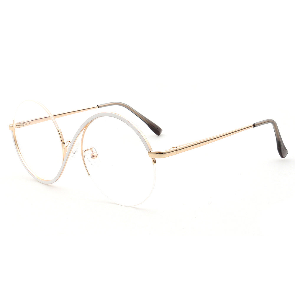 Carine | Stylish Women Oversize Metal Eyewear Rainbow | Fashionable Half Rim Round Glasses Frames Semi Rimless