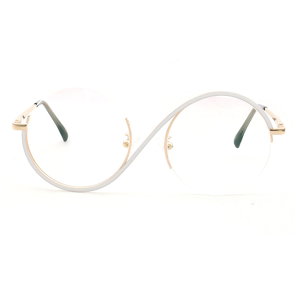 Carine | Stylish Women Oversize Metal Eyewear Rainbow | Fashionable Half Rim Round Glasses Frames Semi Rimless