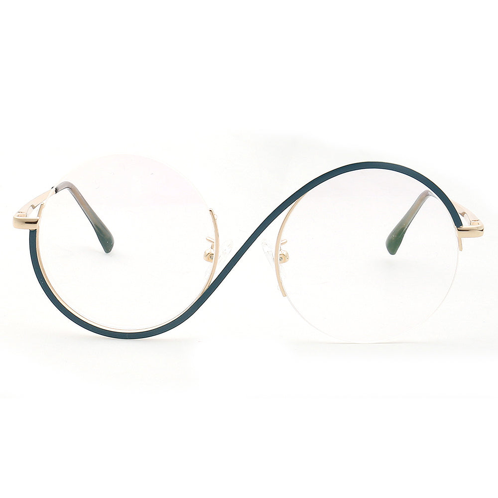 Carine | Stylish Women Oversize Metal Eyewear Rainbow | Fashionable Half Rim Round Glasses Frames Semi Rimless