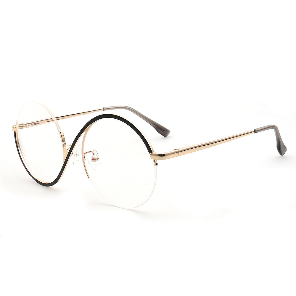 Carine | Stylish Women Oversize Metal Eyewear Rainbow | Fashionable Half Rim Round Glasses Frames Semi Rimless