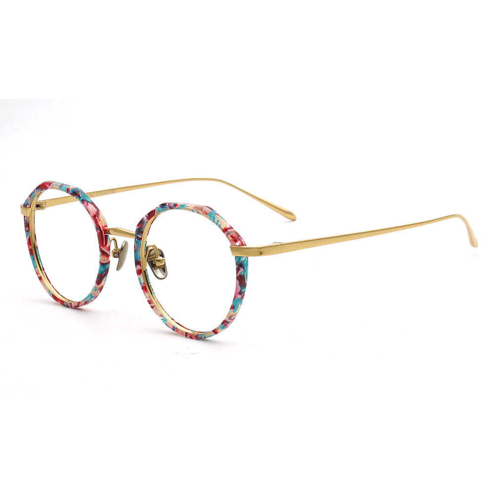 Layken | Stylish Round Floral Titanium Eyeglasses