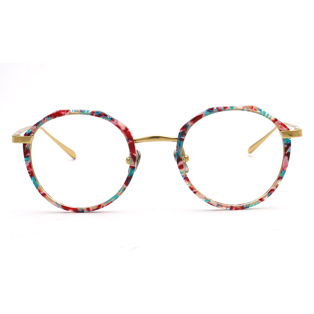 Layken | Stylish Round Floral Titanium Eyeglasses