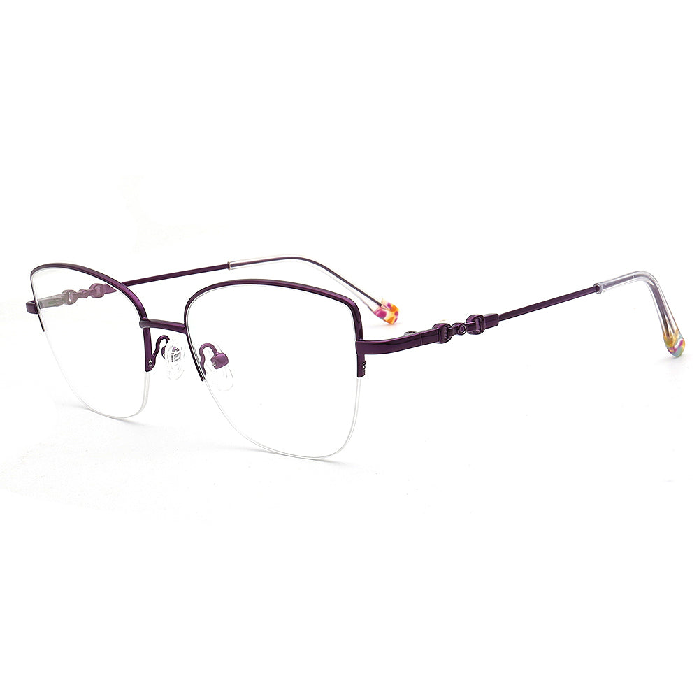 Lucy | Womens Flexible Memory Metal Half Rim Eyeglasses | Modern Cat Eye Glasses Frames Bendable Semi Rimless Eyewear