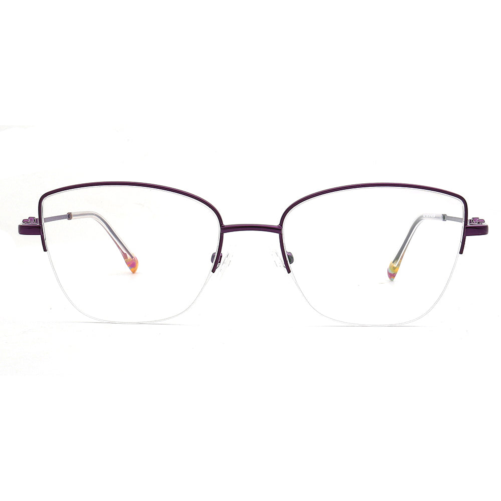 Lucy | Womens Flexible Memory Metal Half Rim Eyeglasses | Modern Cat Eye Glasses Frames Bendable Semi Rimless Eyewear