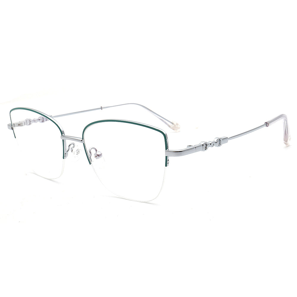 Lucy | Womens Flexible Memory Metal Half Rim Eyeglasses | Modern Cat Eye Glasses Frames Bendable Semi Rimless Eyewear