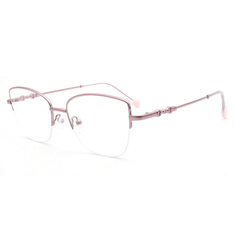 Lucy | Womens Flexible Memory Metal Half Rim Eyeglasses | Modern Cat Eye Glasses Frames Bendable Semi Rimless Eyewear