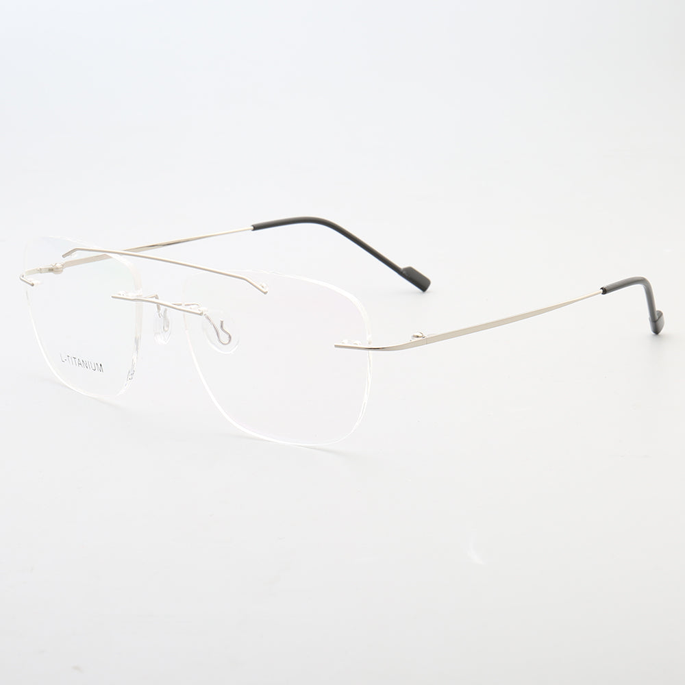 Armand | Rimless Double Bridge Metal Eyeglasses | Retro Flat Top Unisex Glasses