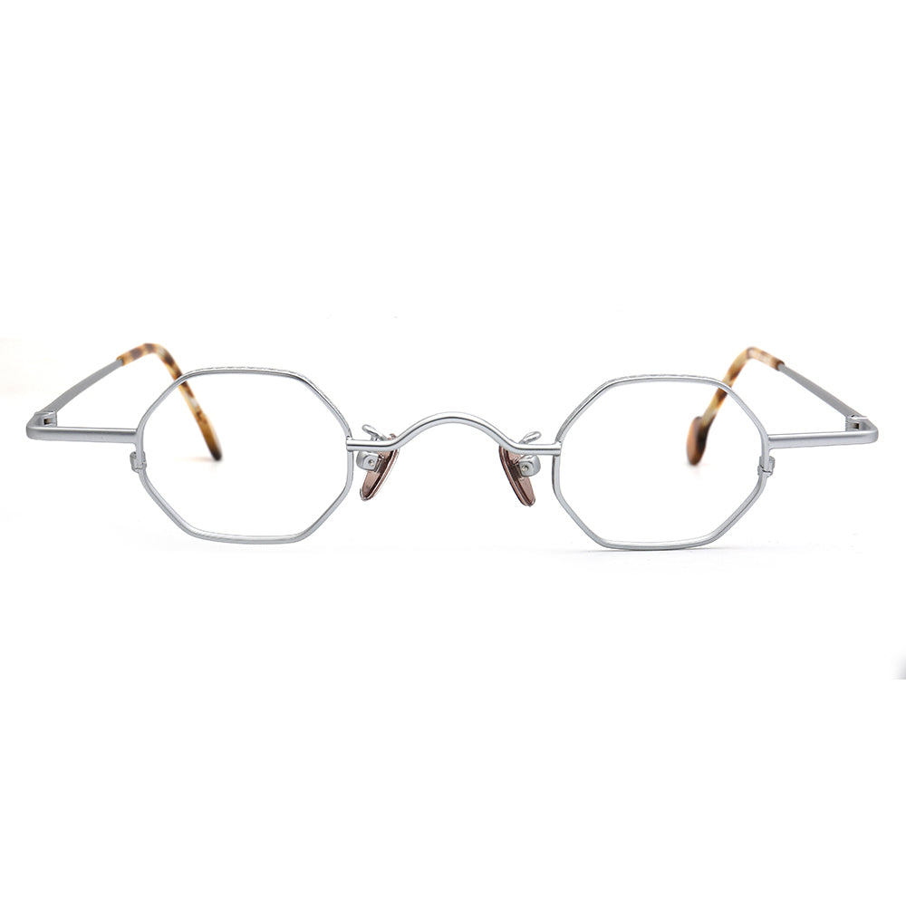 Kit | Vintage Metal Geometric Mens Glasses Frames | Retro Nerd Eyewear for Women Spectacles