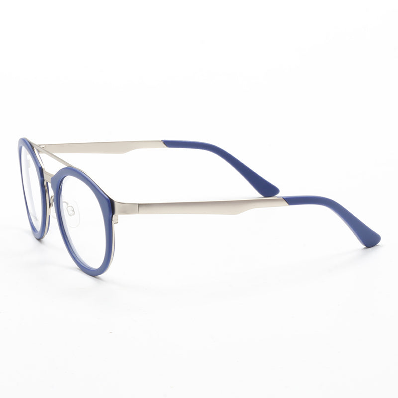 Ellison | Acetate & Metal Round Double Bridge Eyeglasses | Retro Glasses w/ Flat Top Design