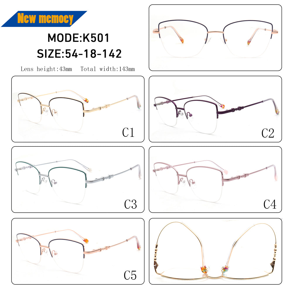 Lucy | Womens Flexible Memory Metal Half Rim Eyeglasses | Modern Cat Eye Glasses Frames Bendable Semi Rimless Eyewear