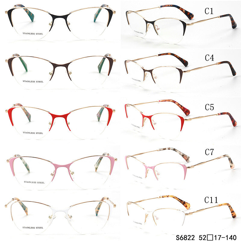 Rhea | Womens Half Rim Cat Eye Eyeglasses Frames | Retro Stainless Steel Spectacles