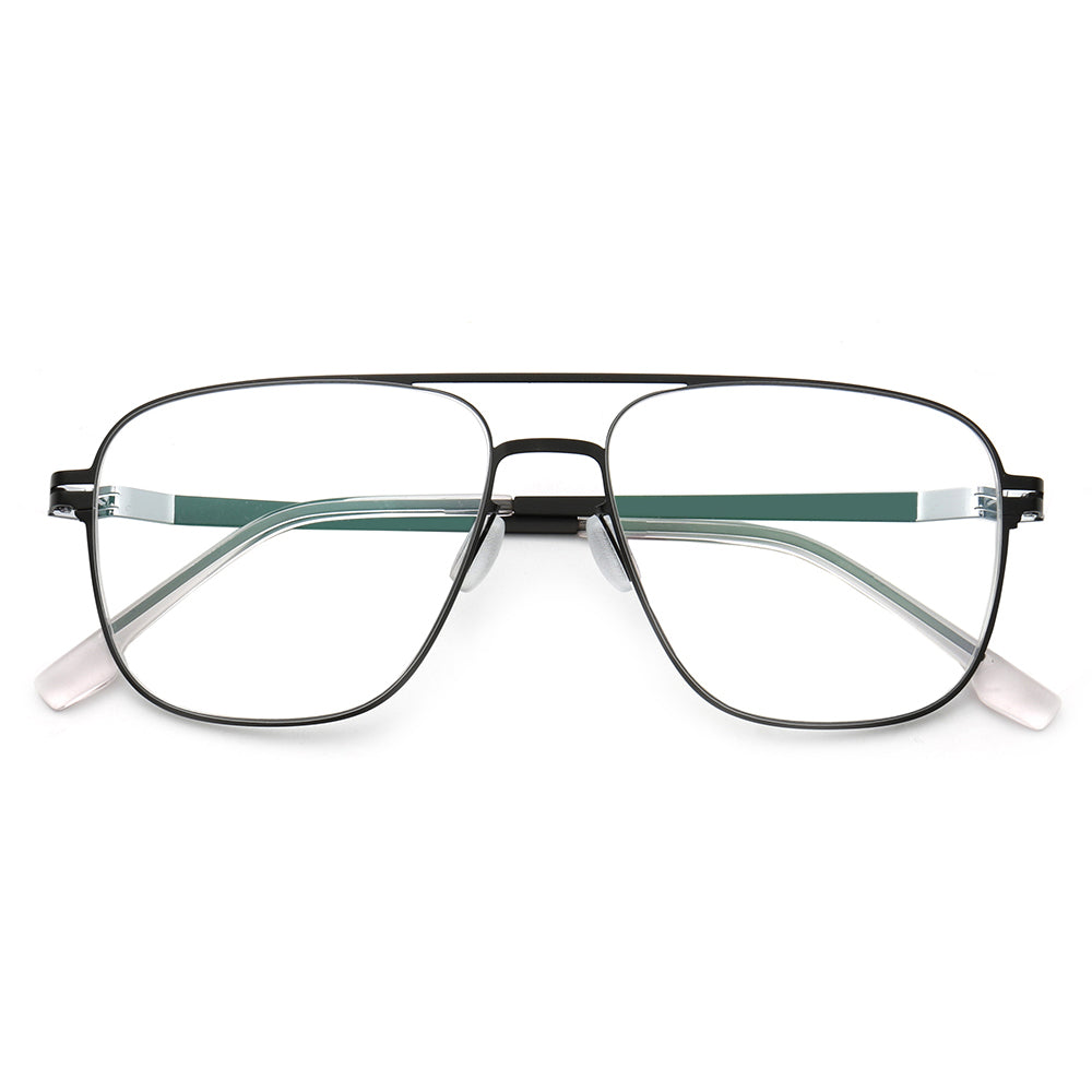 Maxwell | Retro Double Bridge Pilot Style Glasses | Flat Top Stainless Steel Eyeglass Frames