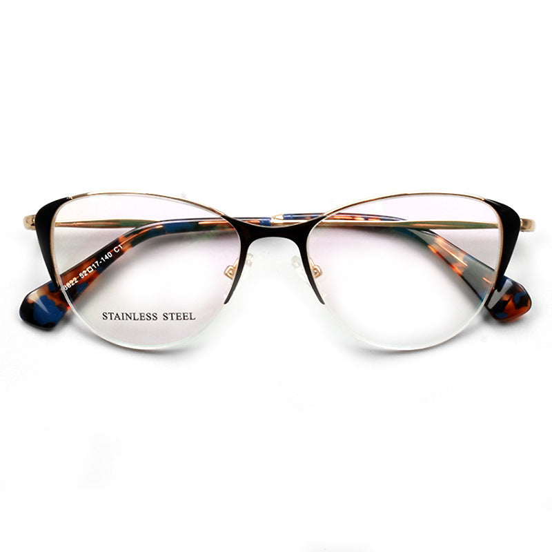 Rhea | Womens Half Rim Cat Eye Eyeglasses Frames | Retro Stainless Steel Spectacles
