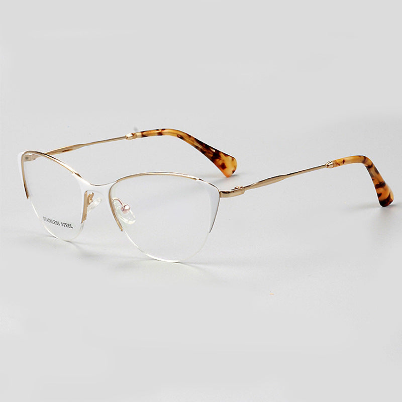 Rhea | Womens Half Rim Cat Eye Eyeglasses Frames | Retro Stainless Steel Spectacles