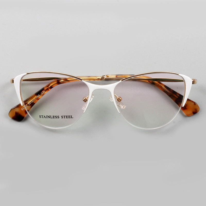 Rhea | Womens Half Rim Cat Eye Eyeglasses Frames | Retro Stainless Steel Spectacles