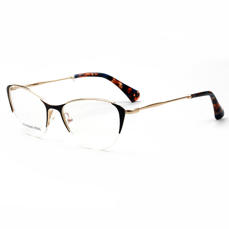 Rhea | Womens Half Rim Cat Eye Eyeglasses Frames | Retro Stainless Steel Spectacles
