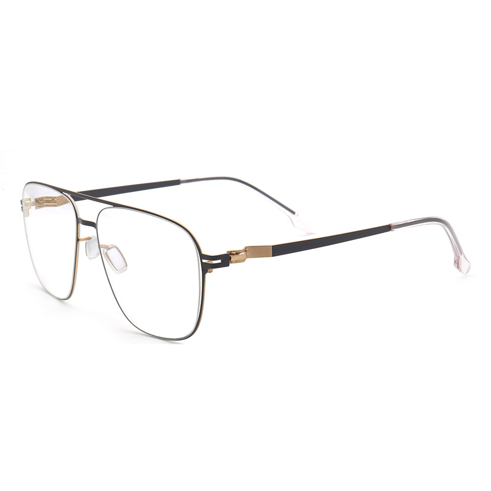 Maxwell | Retro Double Bridge Pilot Style Glasses | Flat Top Stainless Steel Eyeglass Frames