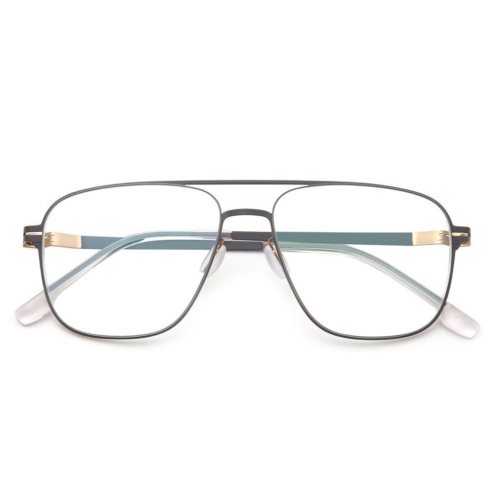 Maxwell | Retro Double Bridge Pilot Style Glasses | Flat Top Stainless Steel Eyeglass Frames