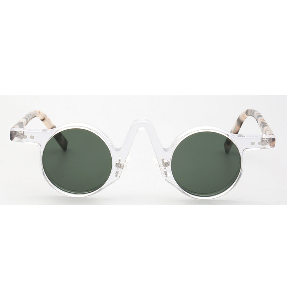 Central | Round Polarized Sunglasses w/ Tortoise Shell Pattern | Retro Raised Bridge Frame Design