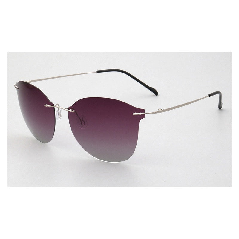 Violet|Womens Cat Eye Rimless Polarized Sunglasses UV400