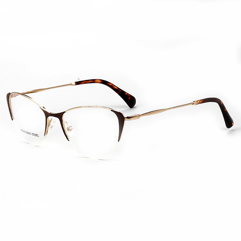 Rhea | Womens Half Rim Cat Eye Eyeglasses Frames | Retro Stainless Steel Spectacles