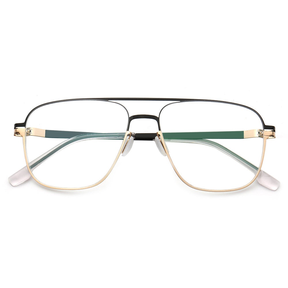 Maxwell | Retro Double Bridge Pilot Style Glasses | Flat Top Stainless Steel Eyeglass Frames