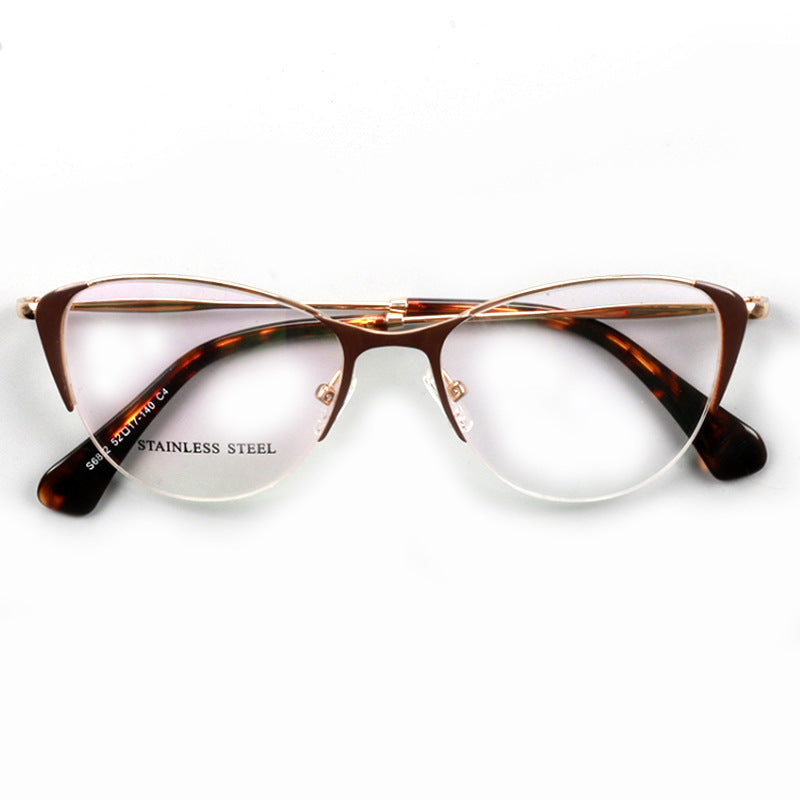 Rhea | Womens Half Rim Cat Eye Eyeglasses Frames | Retro Stainless Steel Spectacles